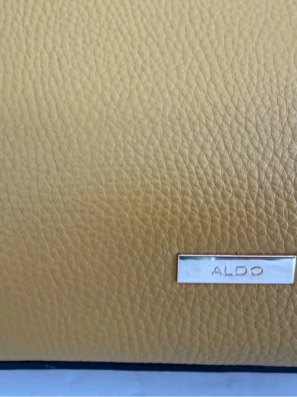 Aldo Mustard Yellow Pebbled Leather Satchel with Scarf Accent - Picture 2 of 10